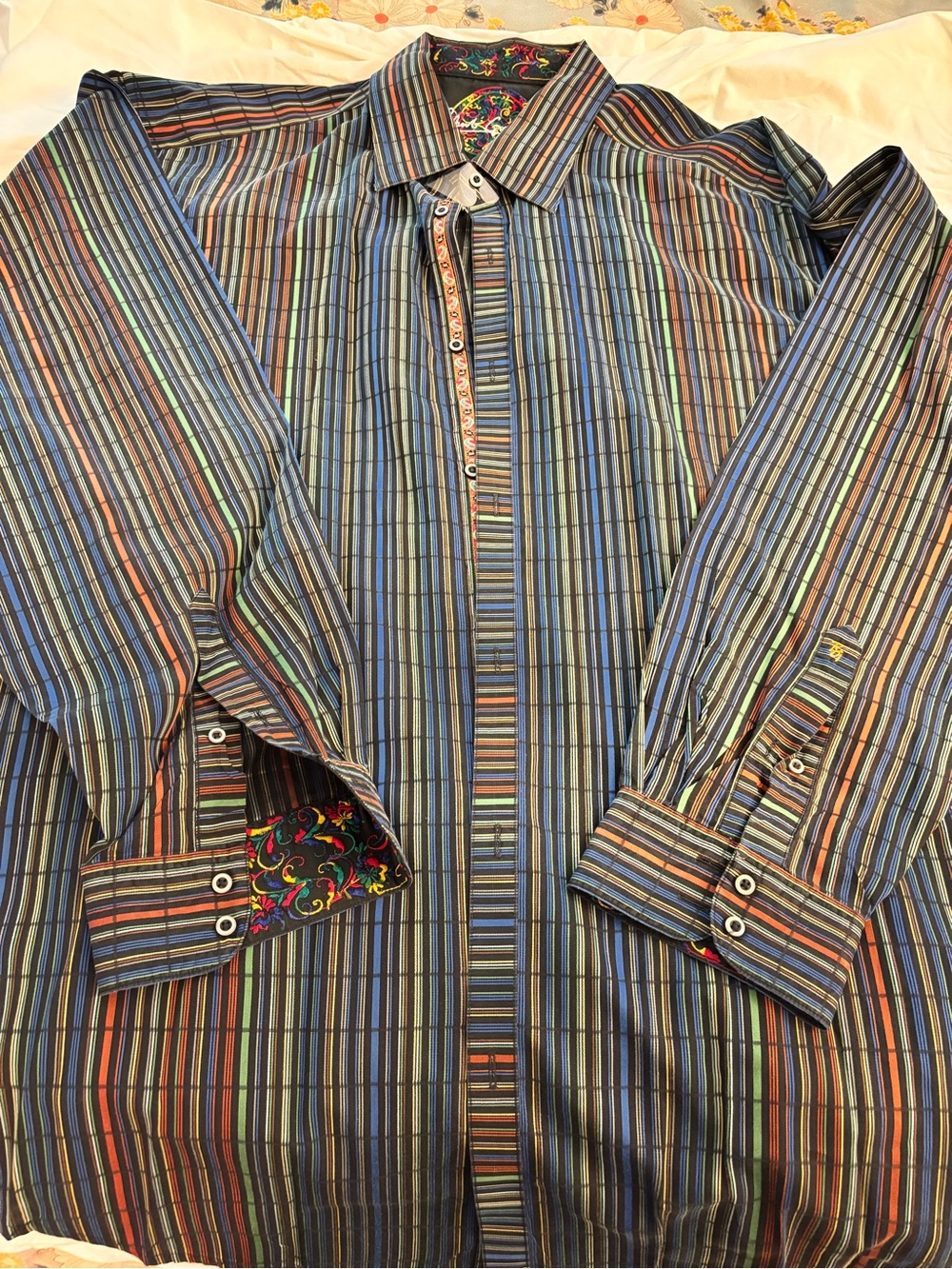 Robert graham Men's Multicolor Stripe Dress Shirt - black/Blue Tones 3xlt